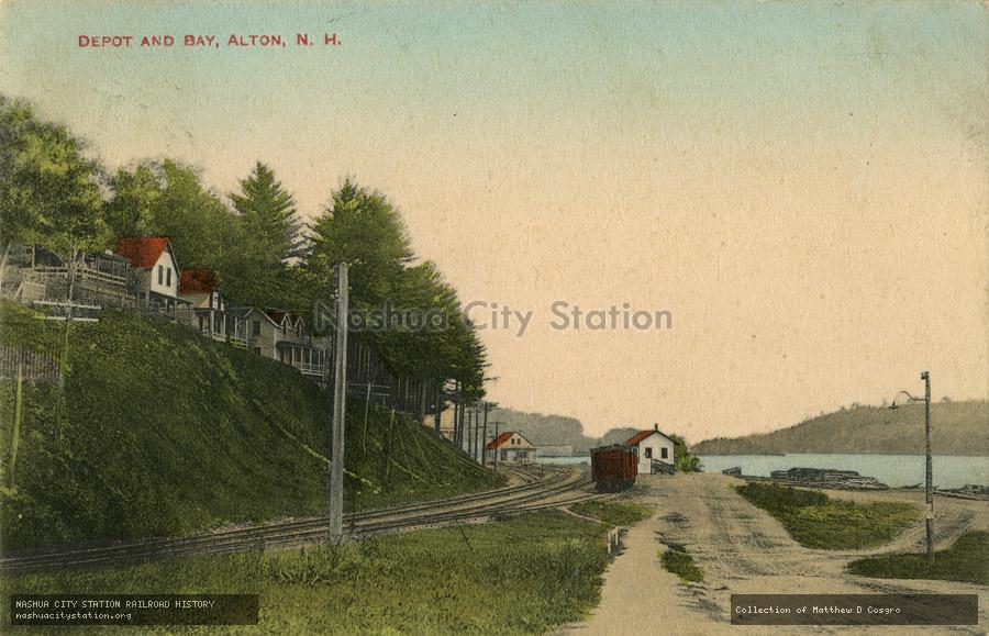 Postcard: Depot and Bay, Alton, New Hampshire